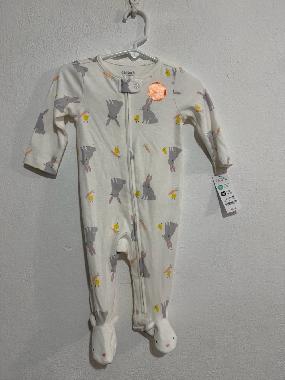 Carter's Cream Bunny & Chick Footed One-Piece Pajamas, Double zipper